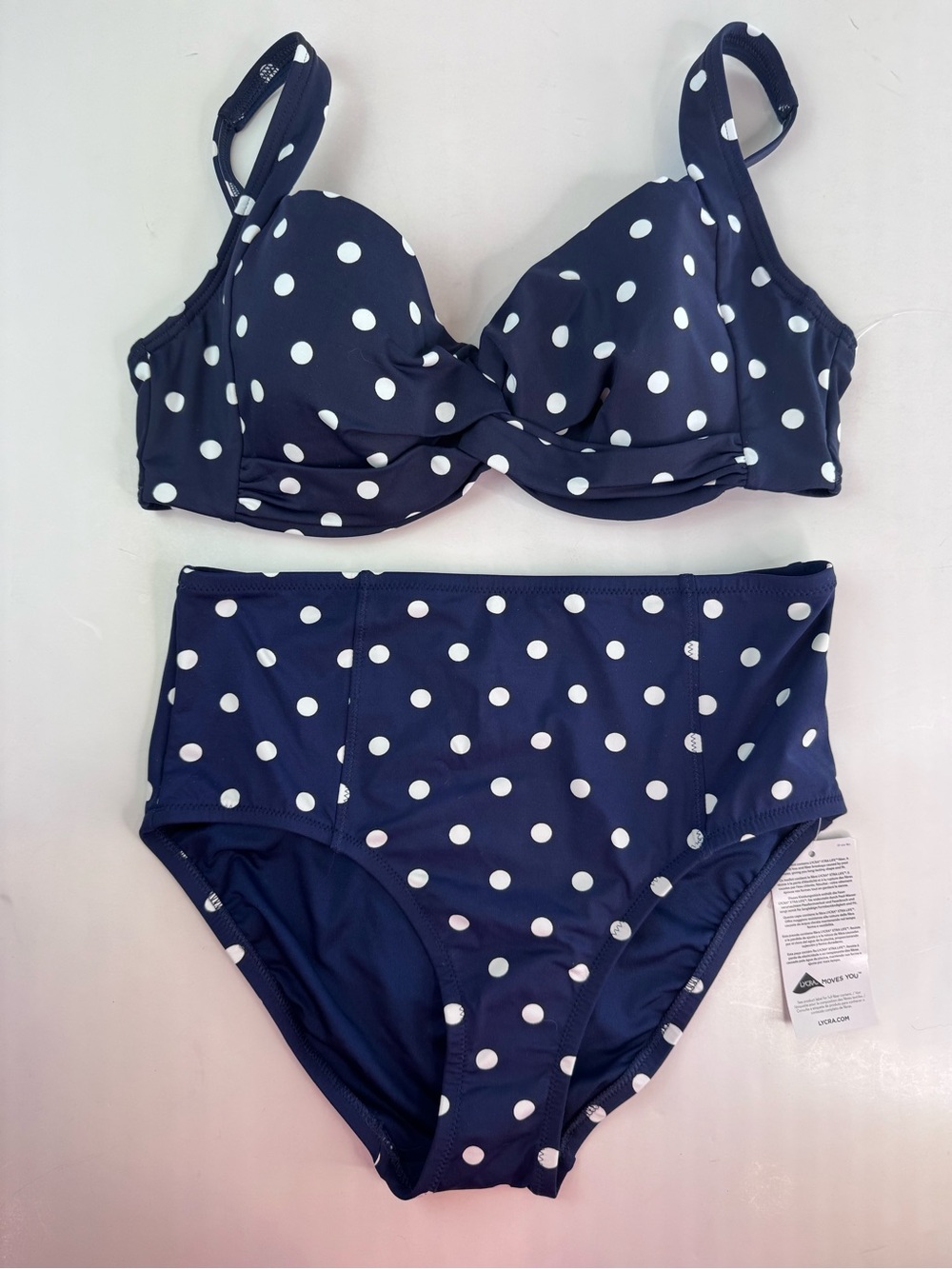 Lands' End SET top AND bottoms navy blue white polka dot - Picture 2 of 13